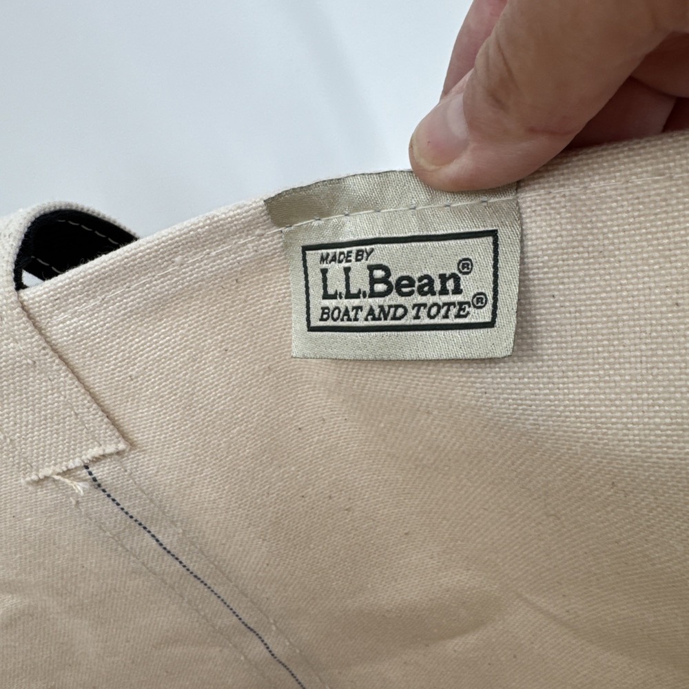 Vintage LL Bean Boat and Tote XL Handle Canvas Bag Natural/Black STIFF Classic - Picture 4 of 11